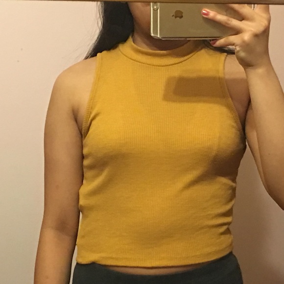 F21 Mustard Turtleneck Crop Top - Picture 2 of 6